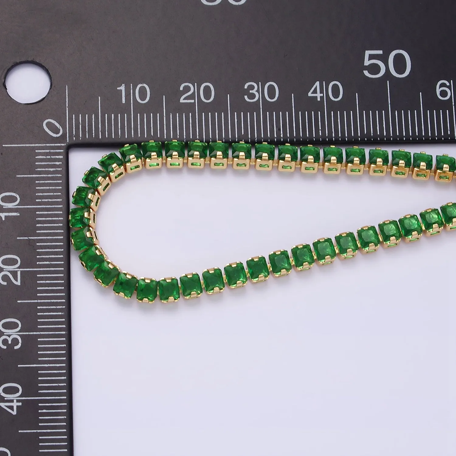 16K Gold Filled 3.8mm Pink, Green, Clear CZ Square Tennis 6.5 Inch Bracelet with Extender in Gold & Silver | WA-1791 ~ WA-1796