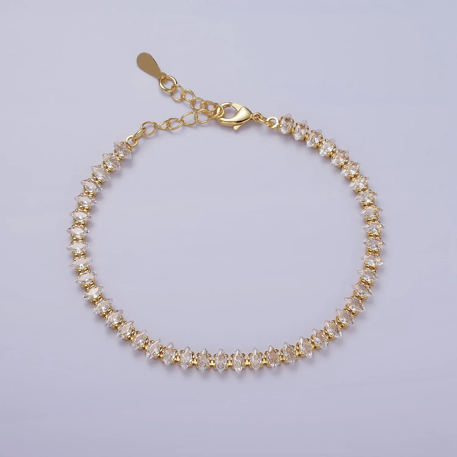 16K Gold Filled 5mm Clear, Green, Black & White, Black, Pink CZ Marquise Tennis 6.5 Inches with Extender | WA-1834 ~ WA-1839