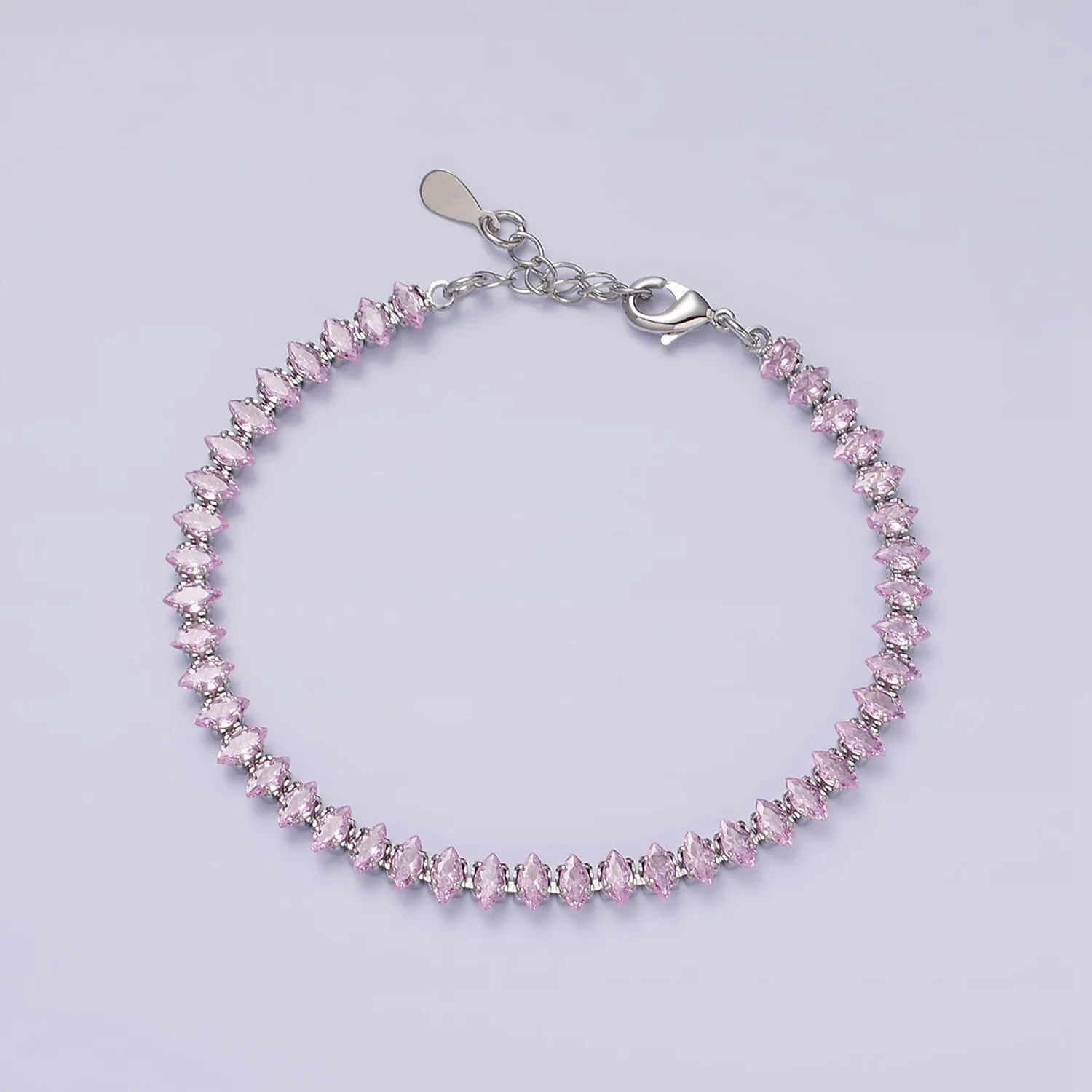 16K Gold Filled 5mm Clear, Green, Black & White, Black, Pink CZ Marquise Tennis 6.5 Inches with Extender | WA-1834 ~ WA-1839