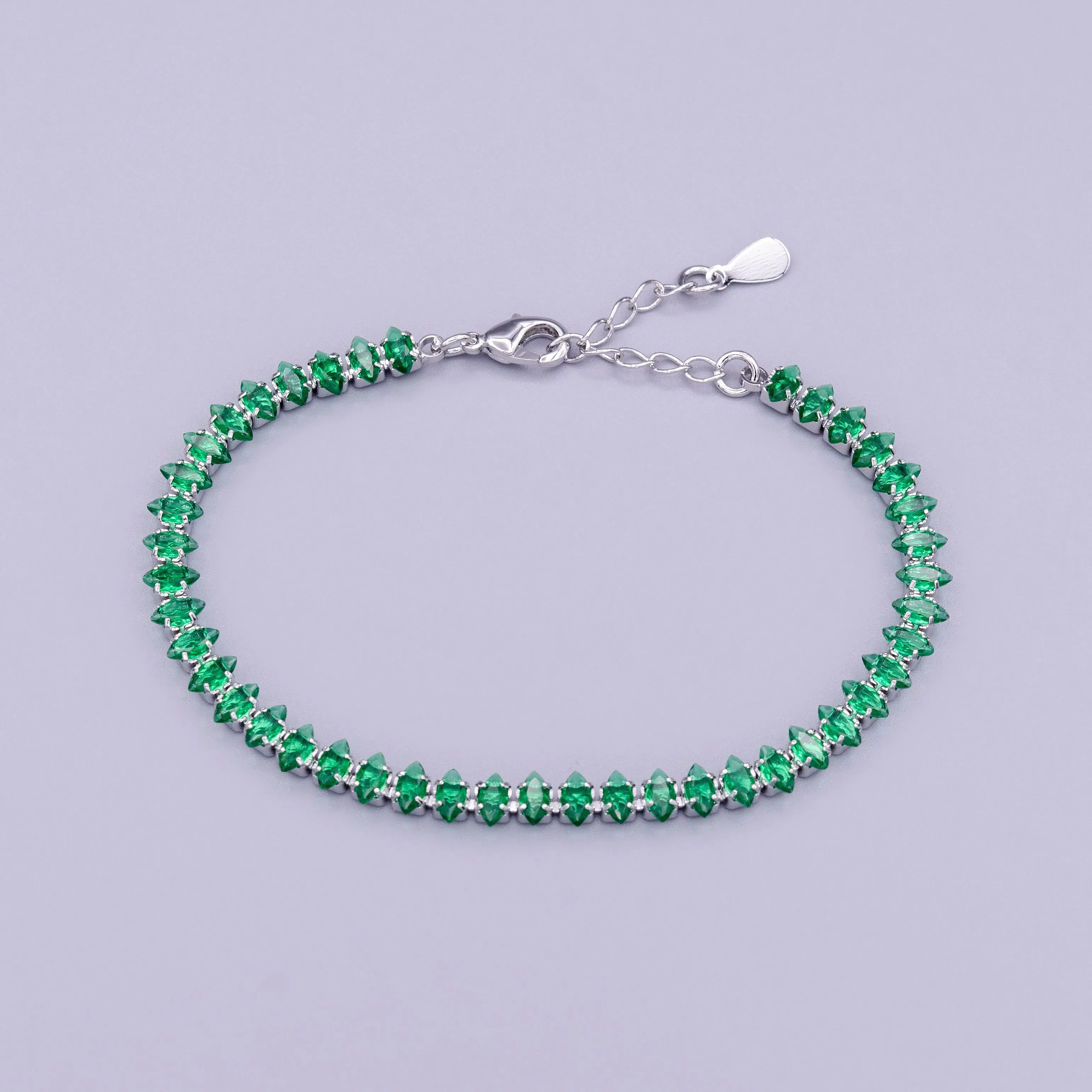 16K Gold Filled 5mm Clear, Green, Black & White, Black, Pink CZ Marquise Tennis 6.5 Inches with Extender | WA-1834 ~ WA-1839