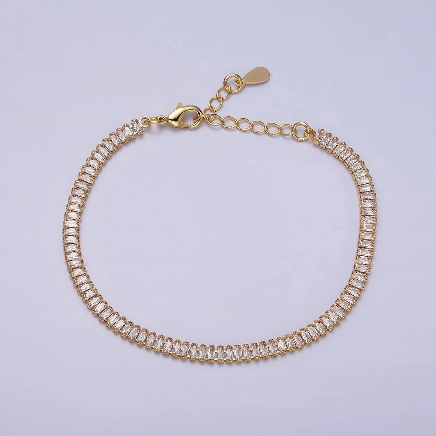 16K Gold Filled Clear, Pink Baguette CZ 3.5mm Tennis Chain 6.5 Inch Bracelet | WA-1820 ~ WA1823