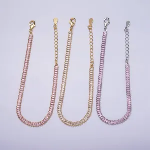 16K Gold Filled Clear, Pink Baguette CZ 3.5mm Tennis Chain 6.5 Inch Bracelet | WA-1820 ~ WA1823