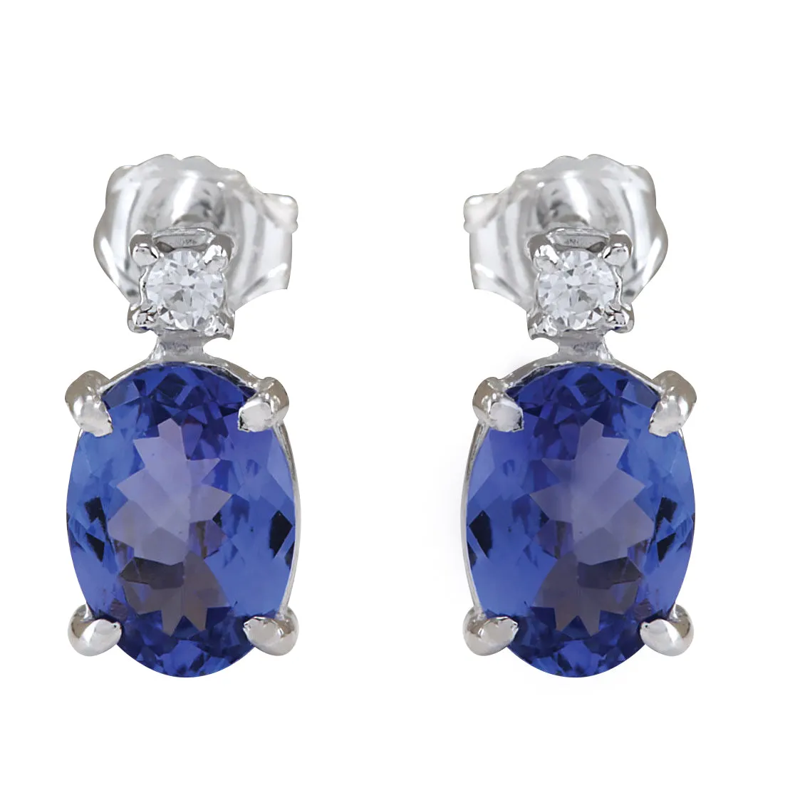 1.73 Carat Natural Tanzanite 14K White Gold Diamond Earrings