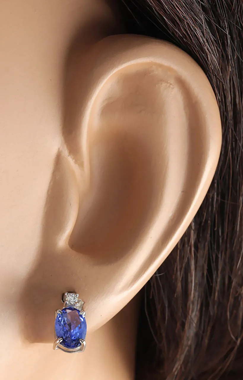 1.73 Carat Natural Tanzanite 14K White Gold Diamond Earrings
