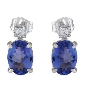 1.73 Carat Natural Tanzanite 14K White Gold Diamond Earrings