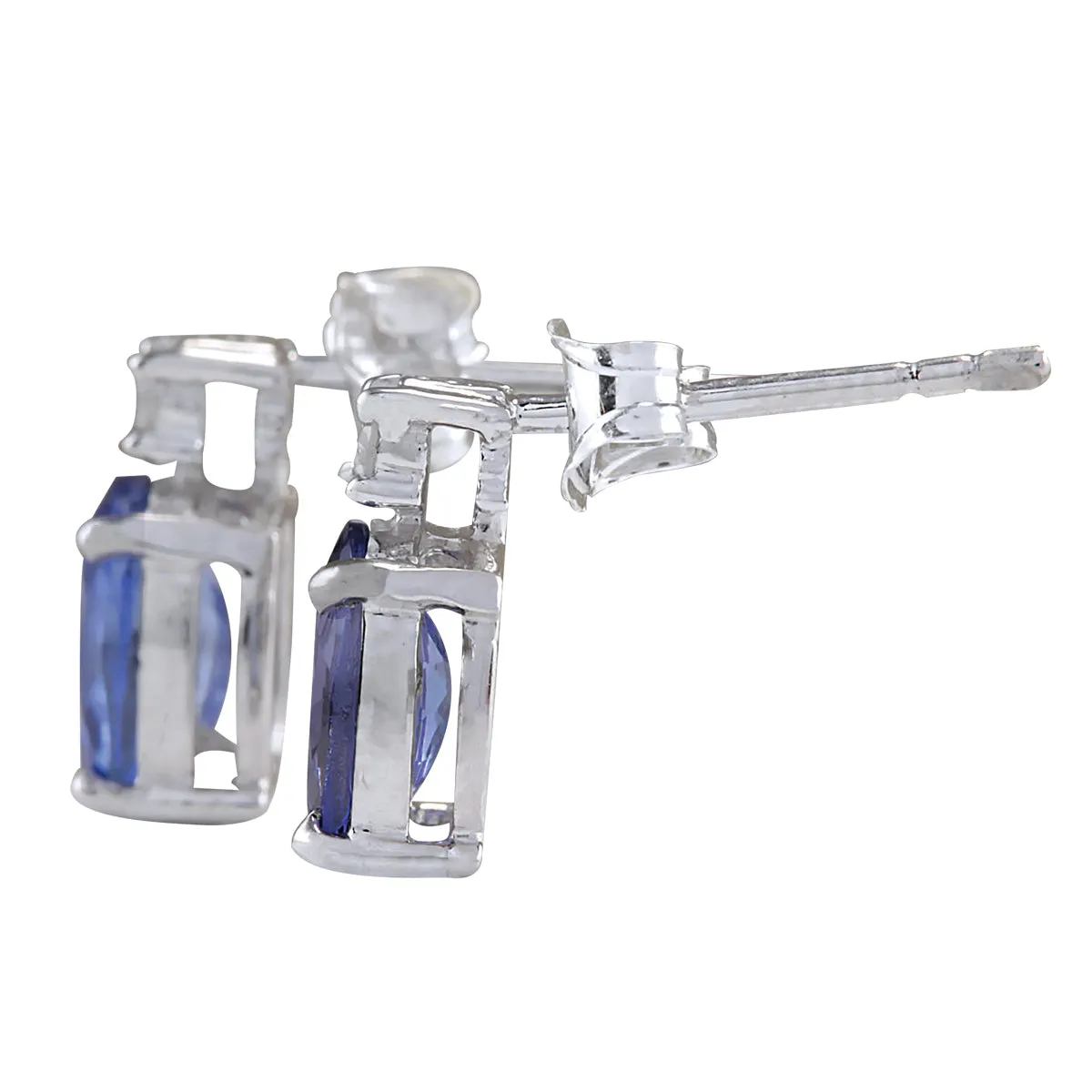 1.73 Carat Natural Tanzanite 14K White Gold Diamond Earrings
