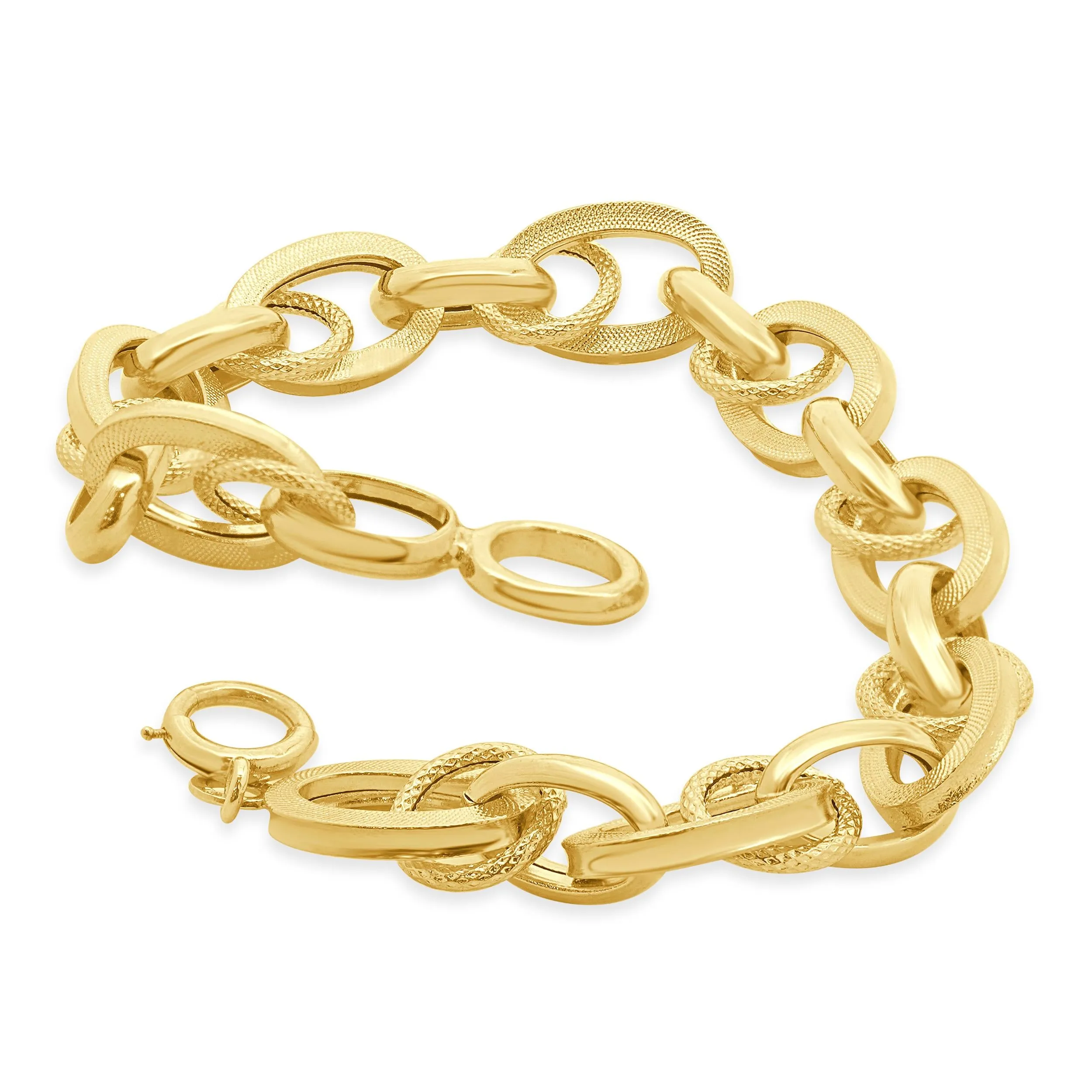 18 Karat Yellow Gold Textured Oval Link Bracelet