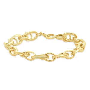 18 Karat Yellow Gold Textured Oval Link Bracelet
