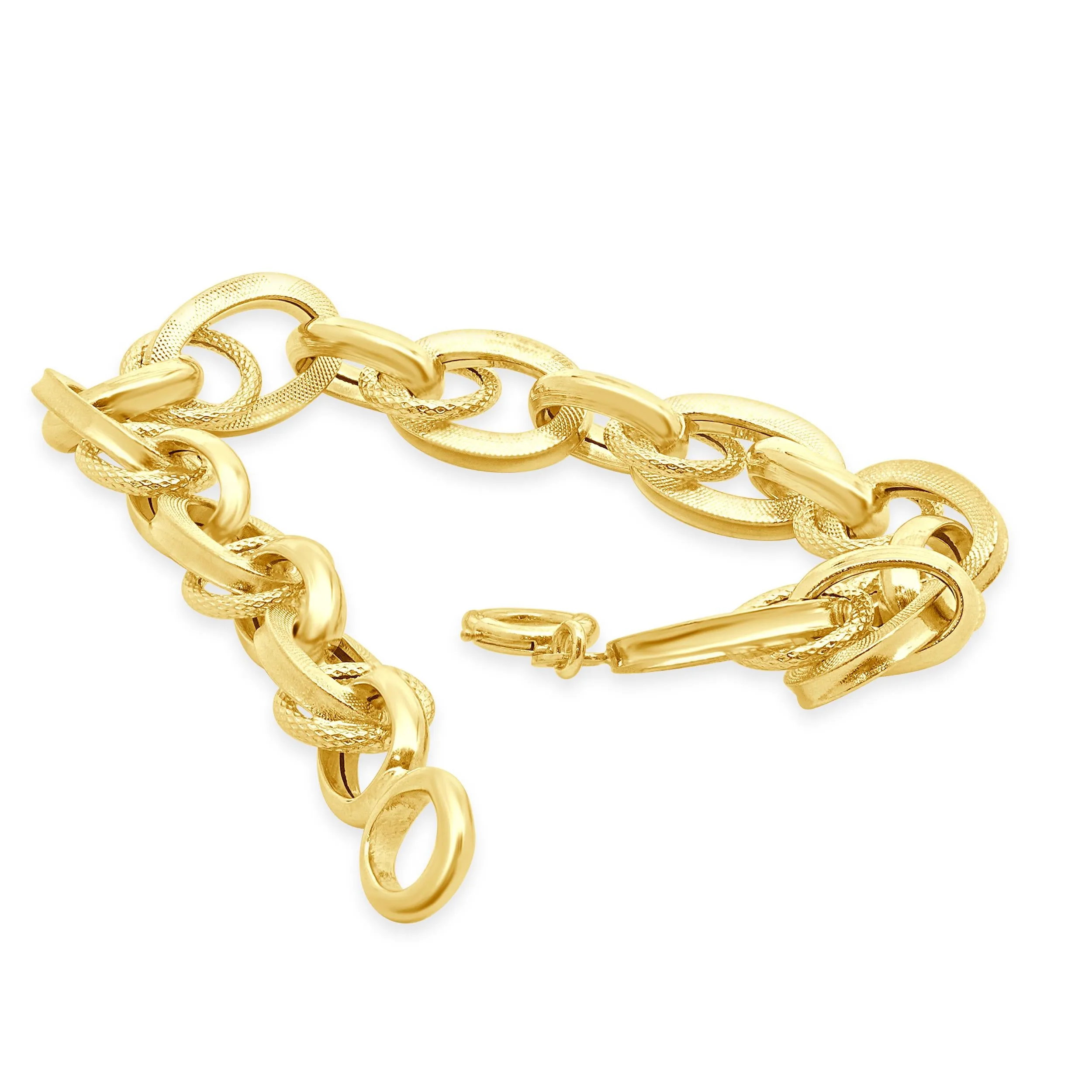 18 Karat Yellow Gold Textured Oval Link Bracelet