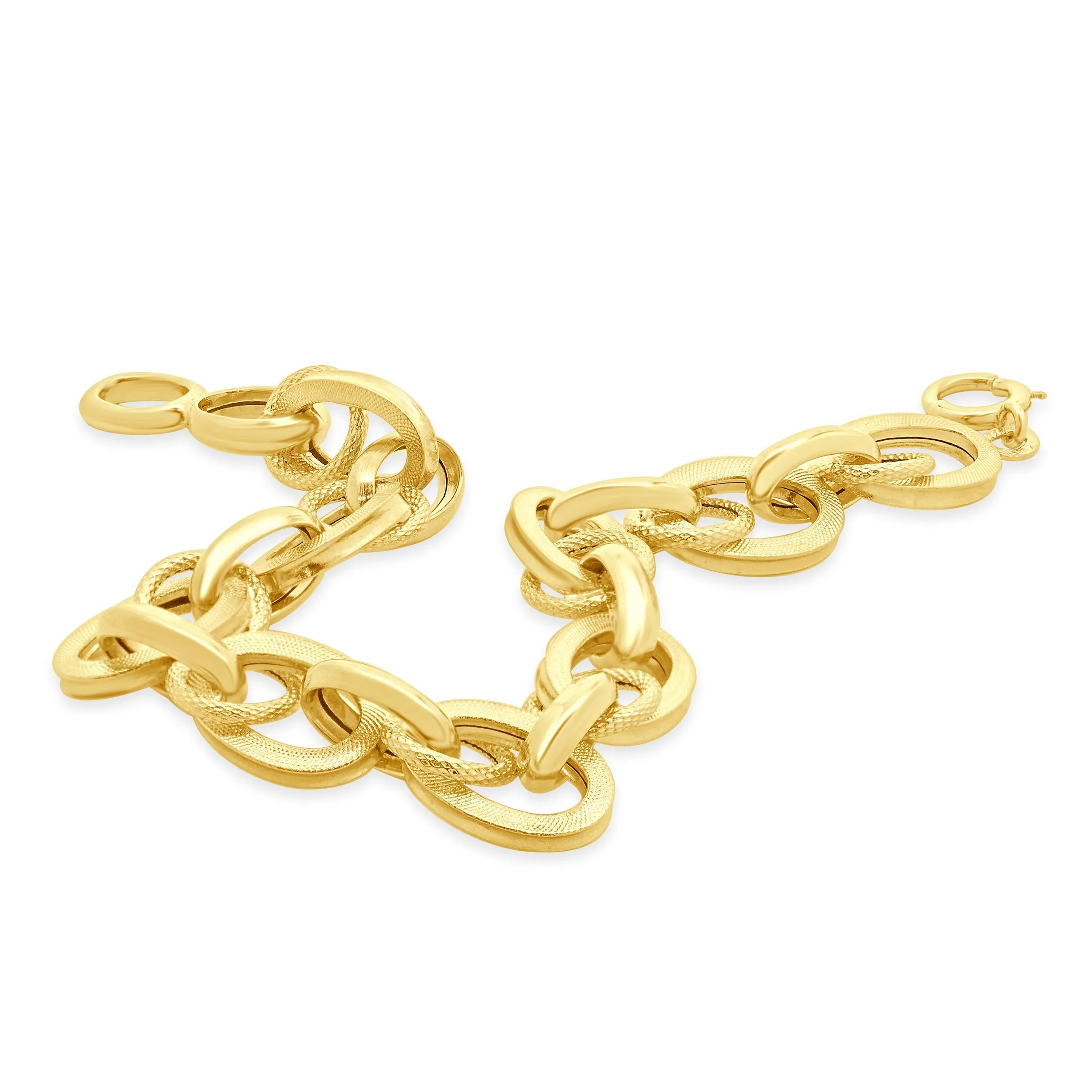 18 Karat Yellow Gold Textured Oval Link Bracelet