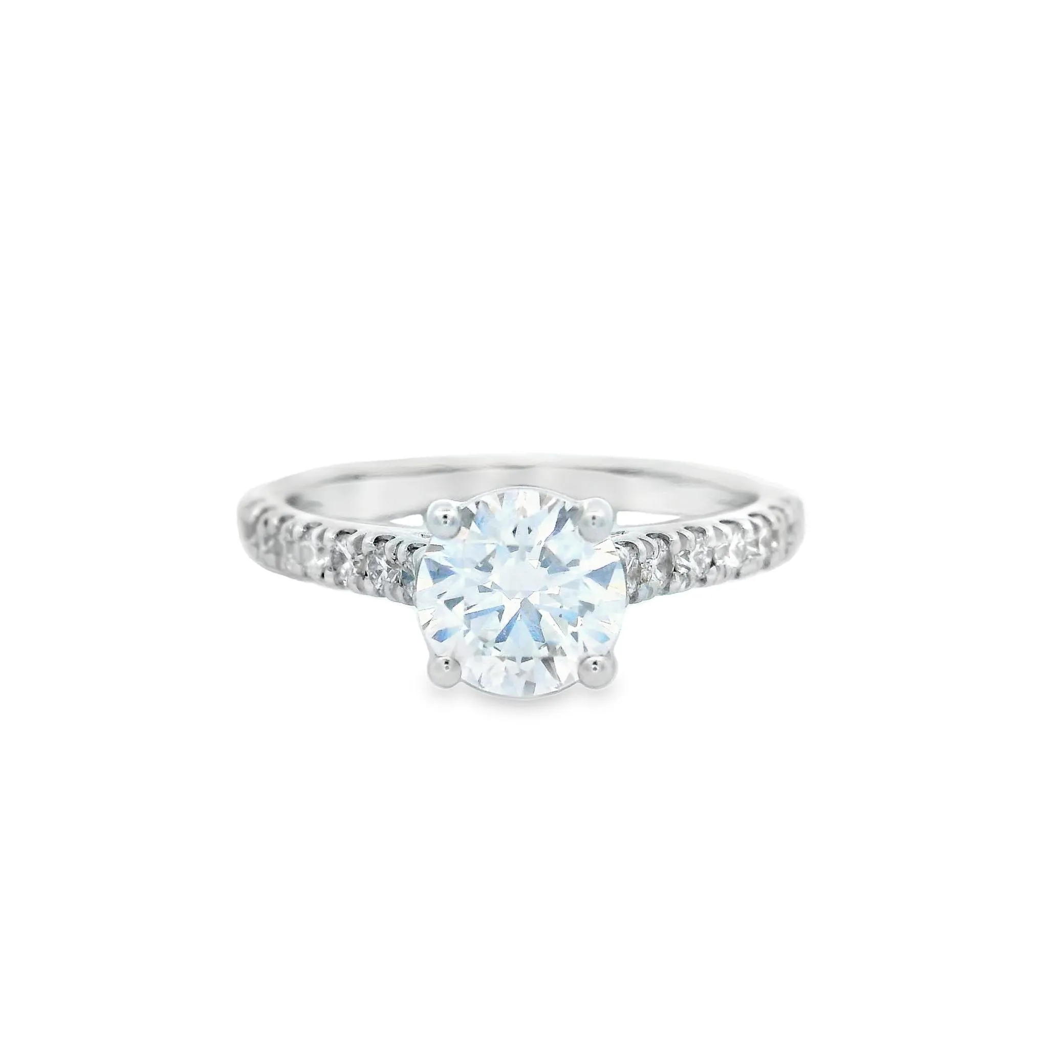 18ct White Gold Round Brilliant Lab Grown Diamond Engagement Ring with Shoulder Stones TDW= 1.21ct