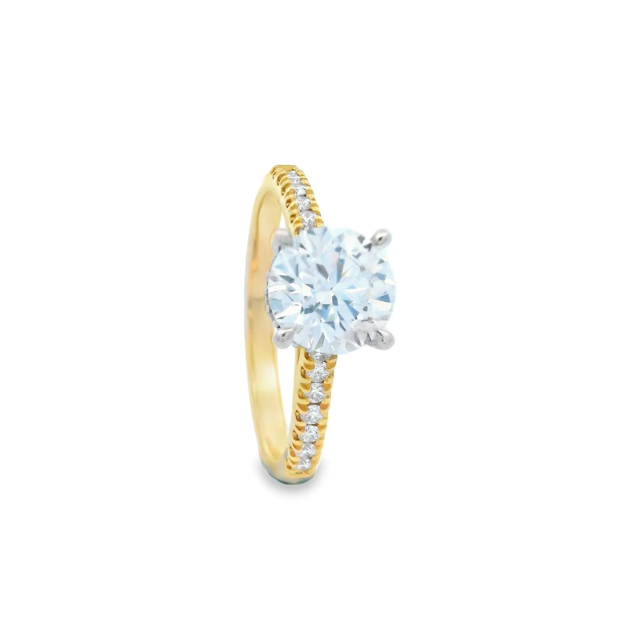 18ct Yellow & White Gold Round Brilliant Lab Grown Engagement Ring with Hidden Halo and Shoulder Stones TDW= 1.77ct