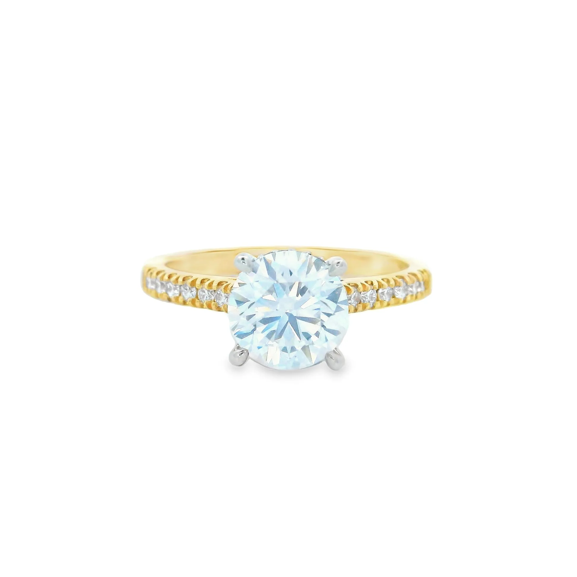 18ct Yellow & White Gold Round Brilliant Lab Grown Engagement Ring with Hidden Halo and Shoulder Stones TDW= 1.77ct