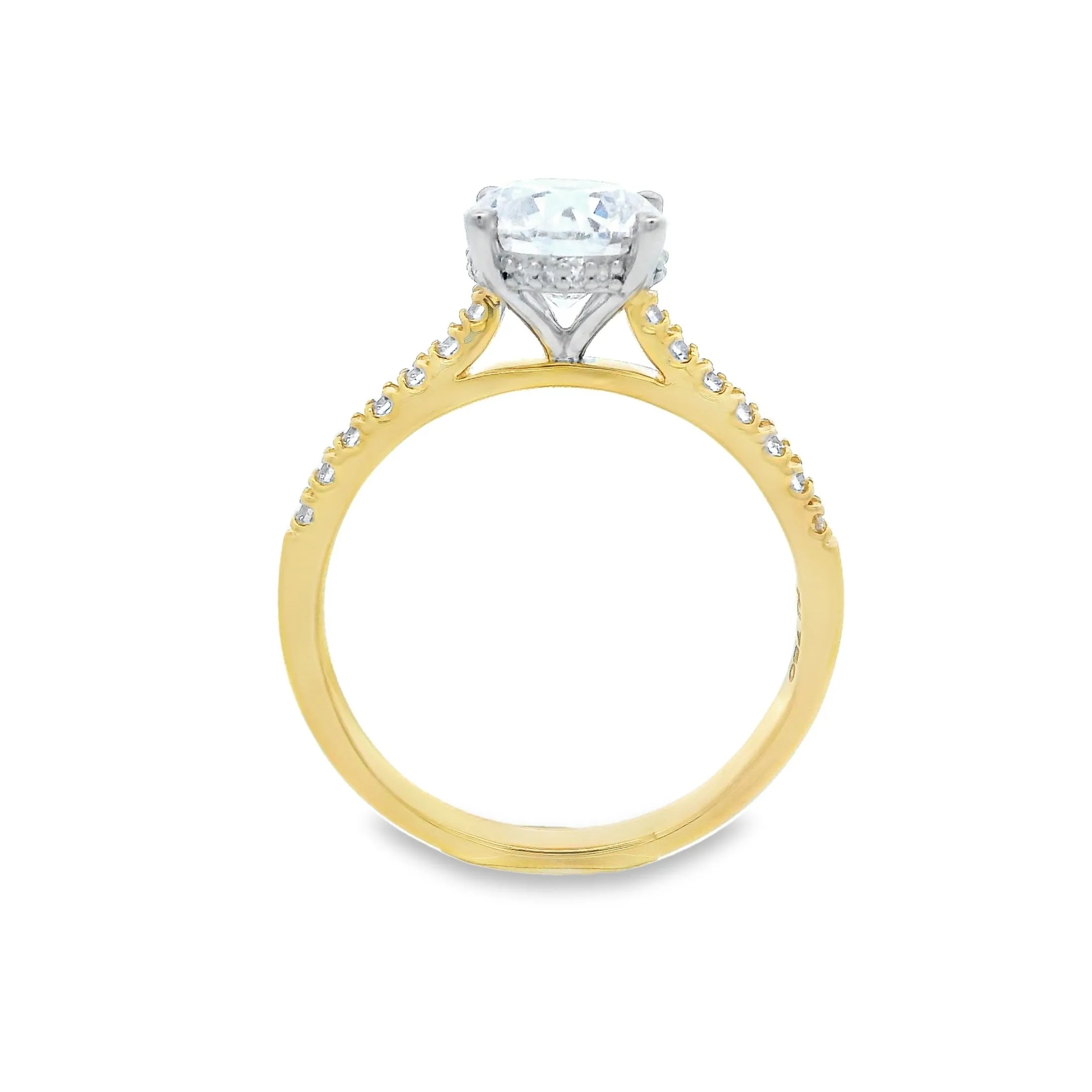 18ct Yellow & White Gold Round Brilliant Lab Grown Engagement Ring with Hidden Halo and Shoulder Stones TDW= 1.77ct