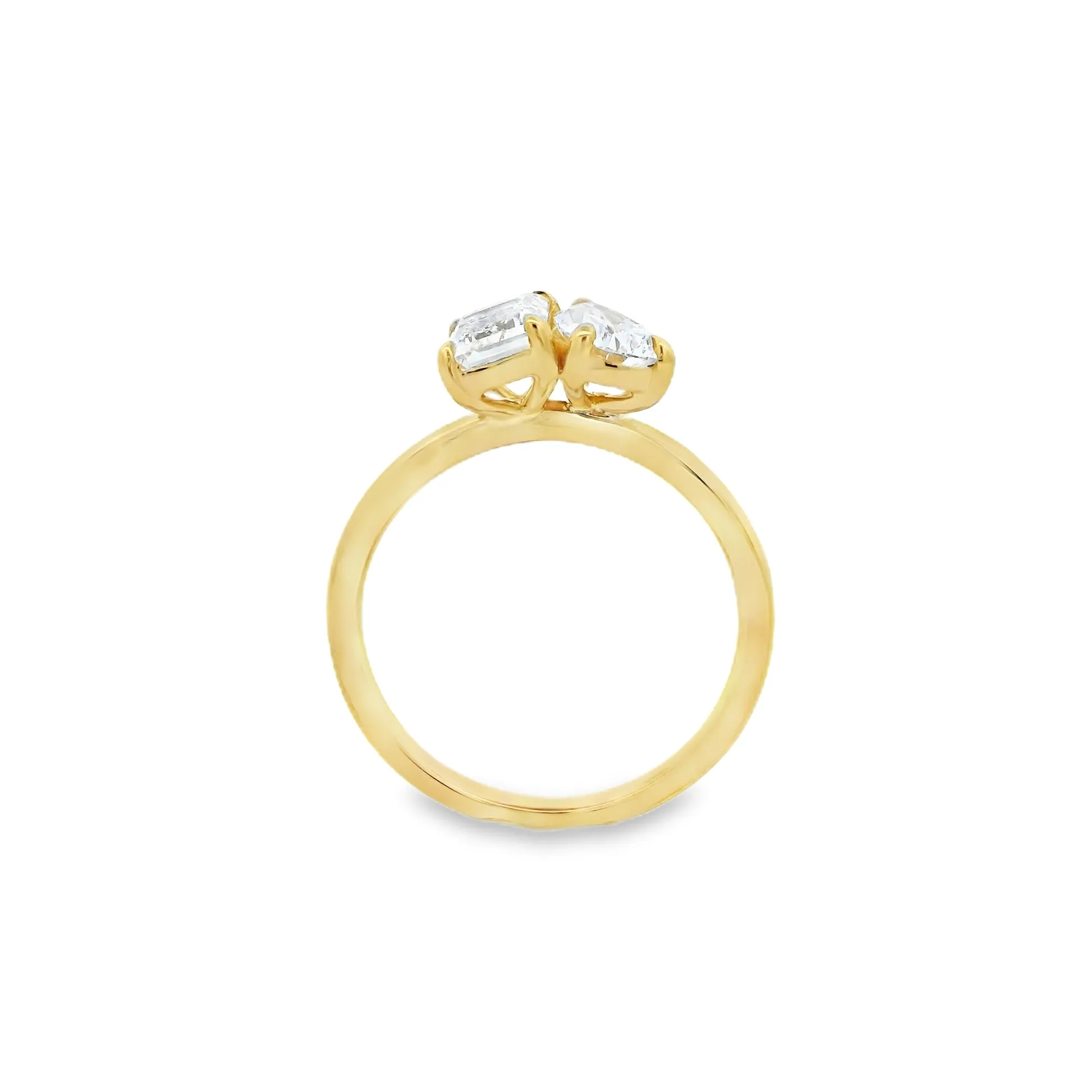 18ct Yellow Gold Emerald Cut and Pear Cut Lab Grown Diamond Toi Et Moi Ring TDW= 1.78ct