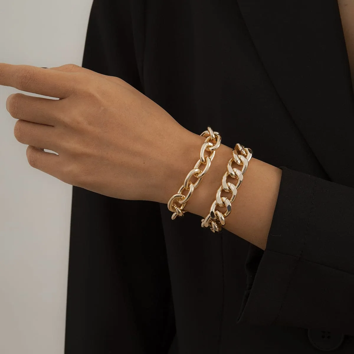 18K Gold-Plated Curb Chain Bracelet Set