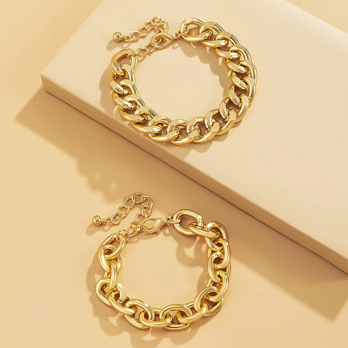 18K Gold-Plated Curb Chain Bracelet Set