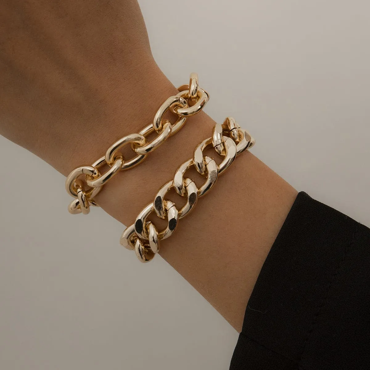 18K Gold-Plated Curb Chain Bracelet Set