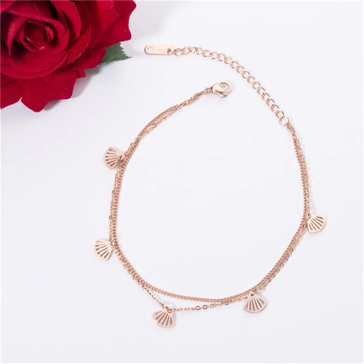 18K Rose Gold-Plated Gingko Leaves Charm Bracelet