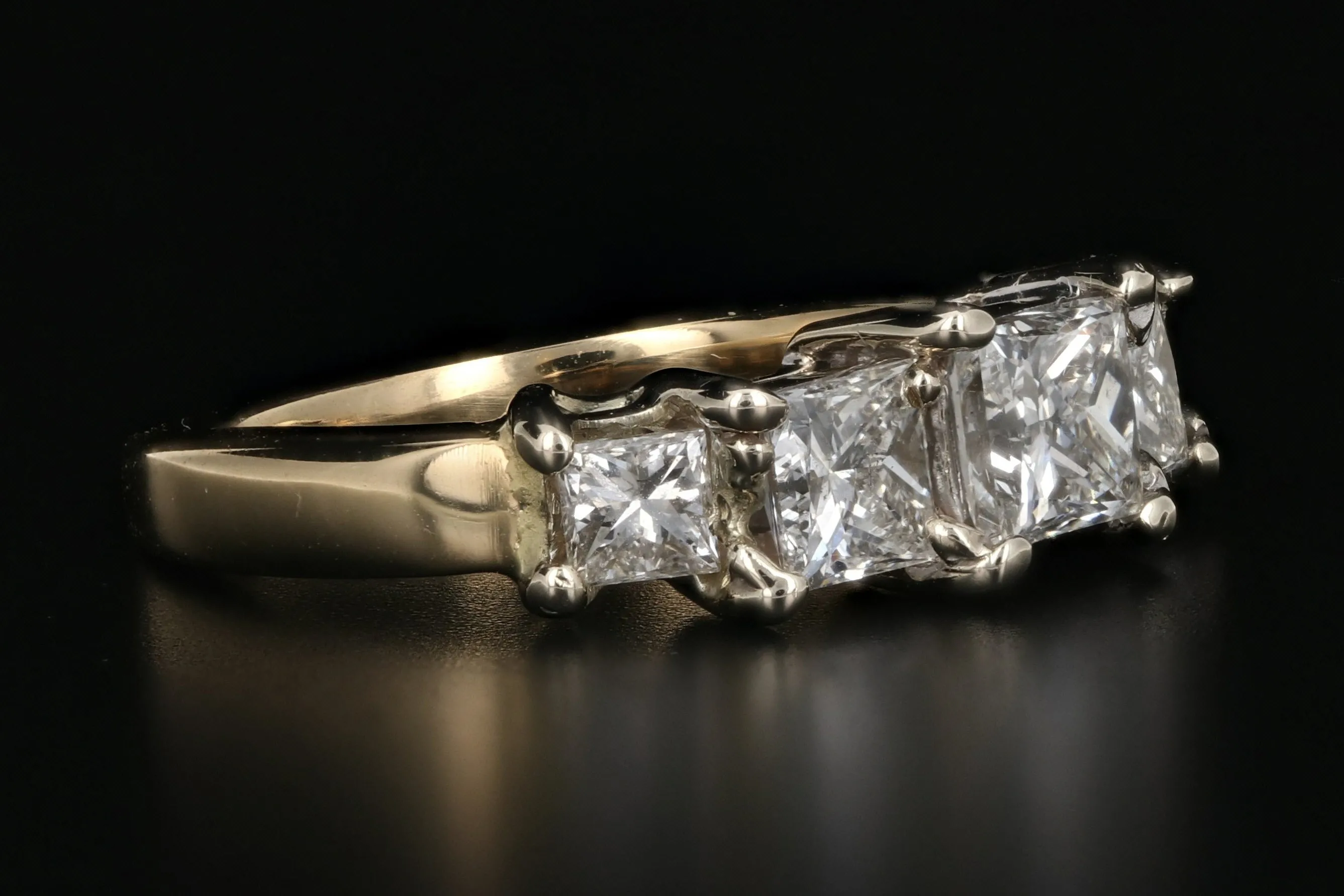 18K White & Yellow Gold Princess Cut .56 CTR Diamond 1 CTW Diamond Ring