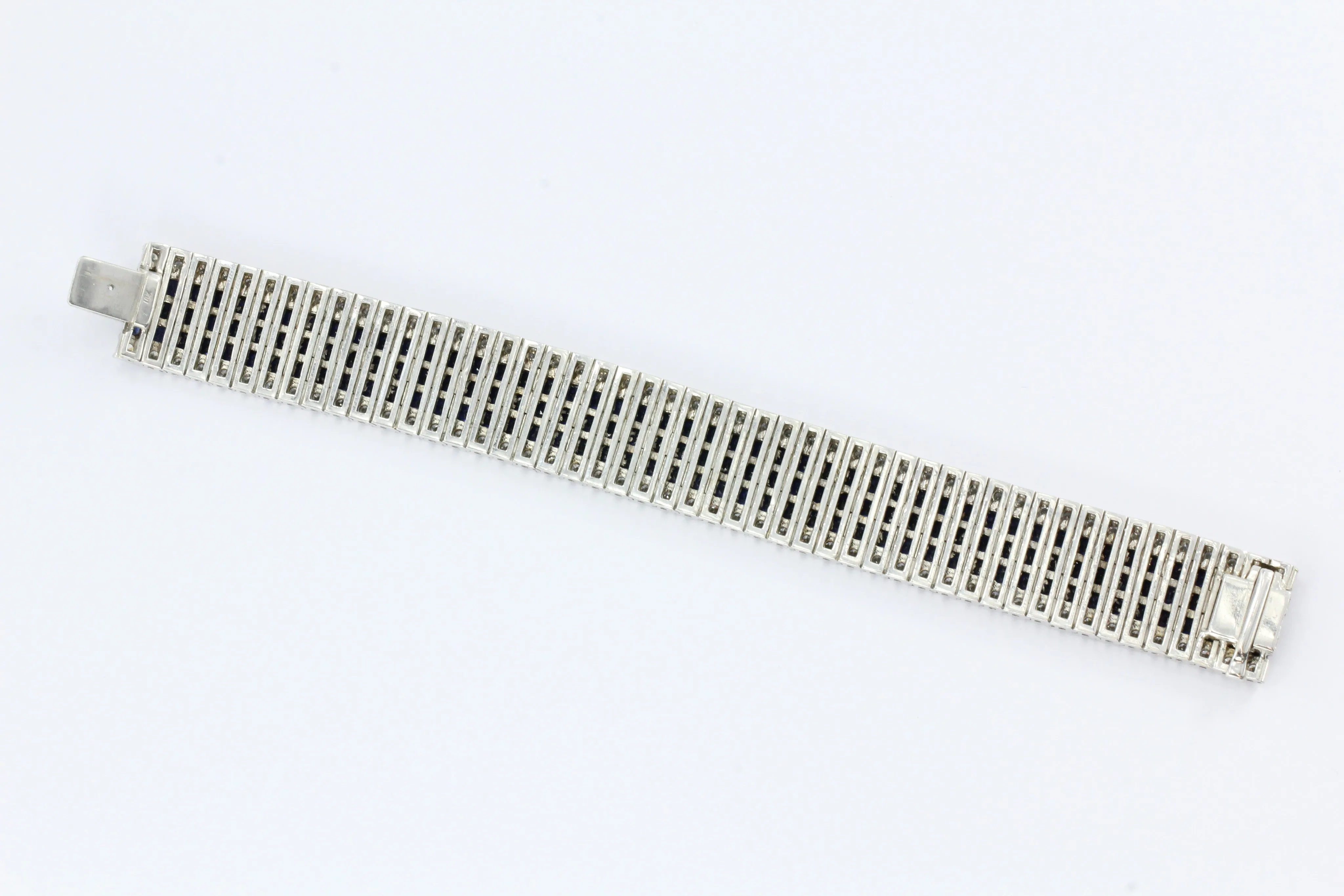 18K White Gold Diamond & Blue Sapphire Wide Tennis Bracelet 30 CTW