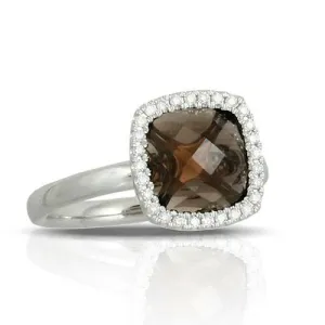 18K White Gold Doves Square Smoky Ring