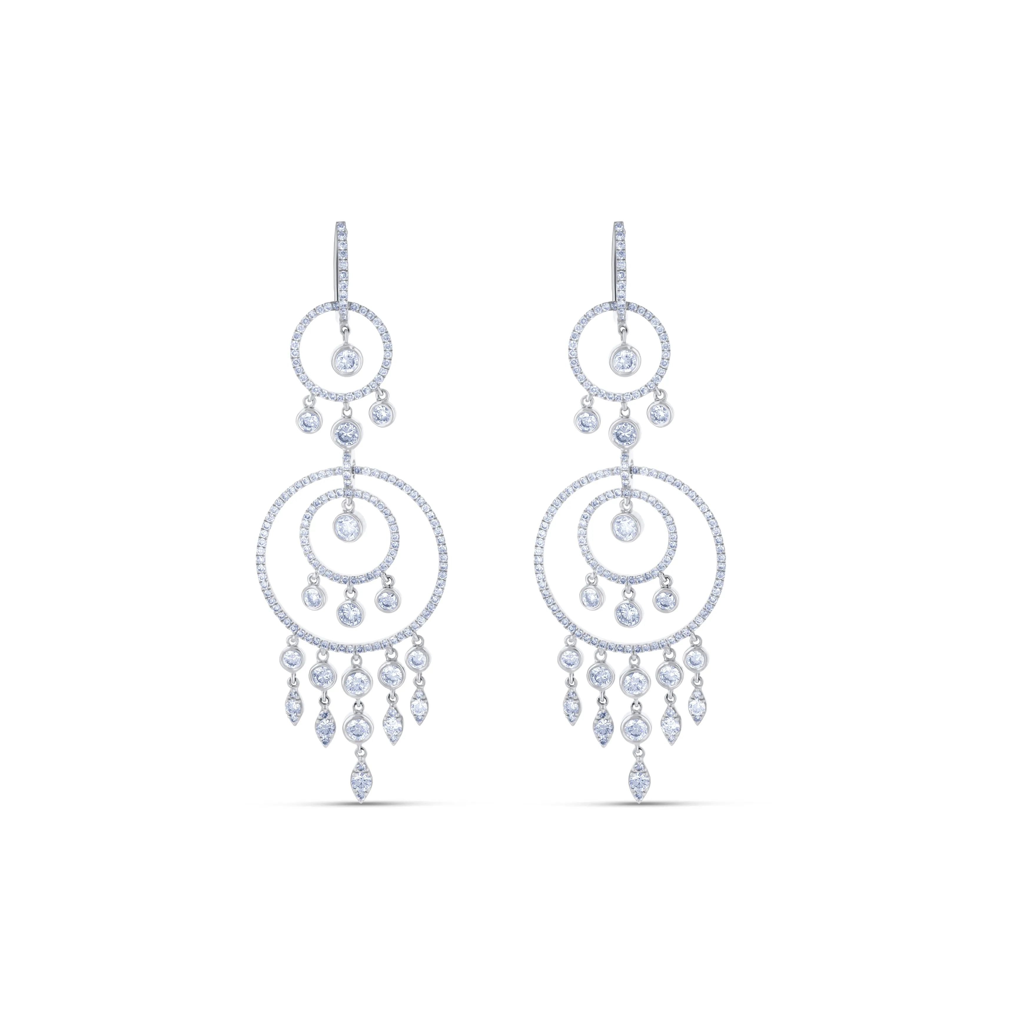 18K White Gold Multi Circle Drop Earrings