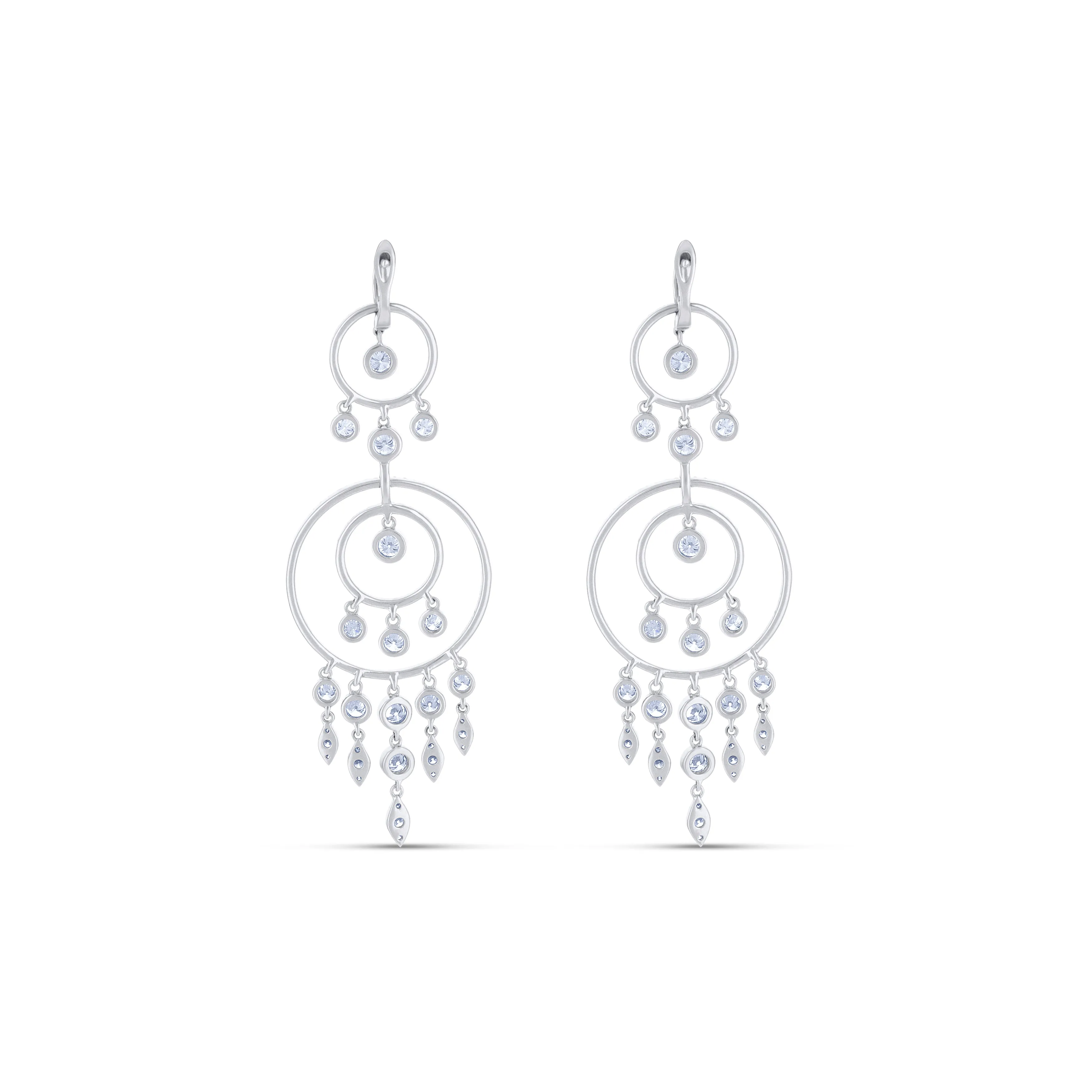 18K White Gold Multi Circle Drop Earrings