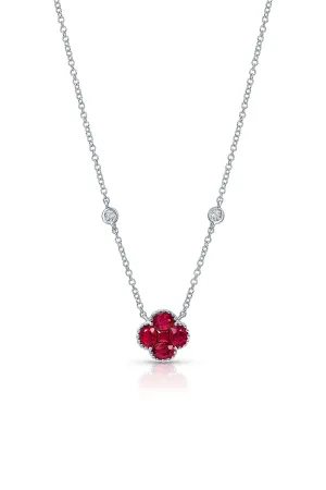 18k White Gold Ruby Quatrefoil Necklace