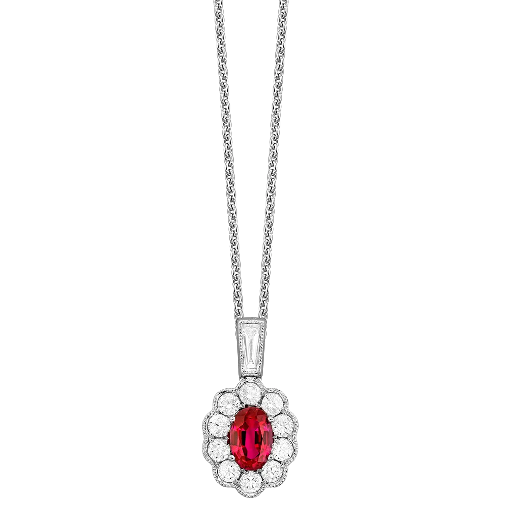 18K White Ruby and Natural Diamond 17 inch Necklace