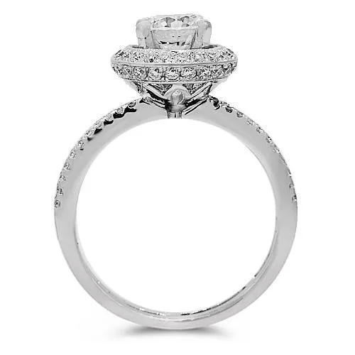 18K White Solid Gold Diamond Engagement Ring 1.25 Ctw