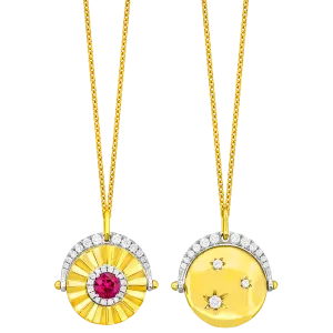 18K Yellow & White Ruby and Natural Diamond 17 inch Necklace