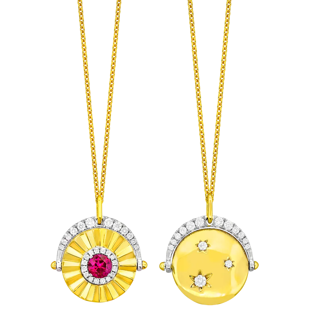18K Yellow & White Ruby and Natural Diamond 17 inch Necklace