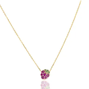 18K Yellow Gold Pink Sapphire, Ruby, and Tsavorite Garnet Strawberry Pendant Necklace
