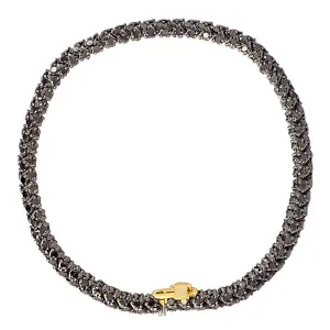 18K Yellow Gold Silver Pave Black Diamond Fixed And Flexible Tennis Bracelet