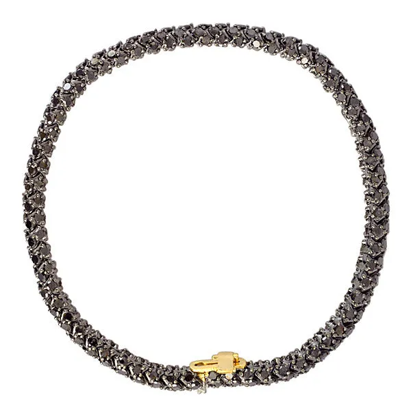 18K Yellow Gold Silver Pave Black Diamond Fixed And Flexible Tennis Bracelet