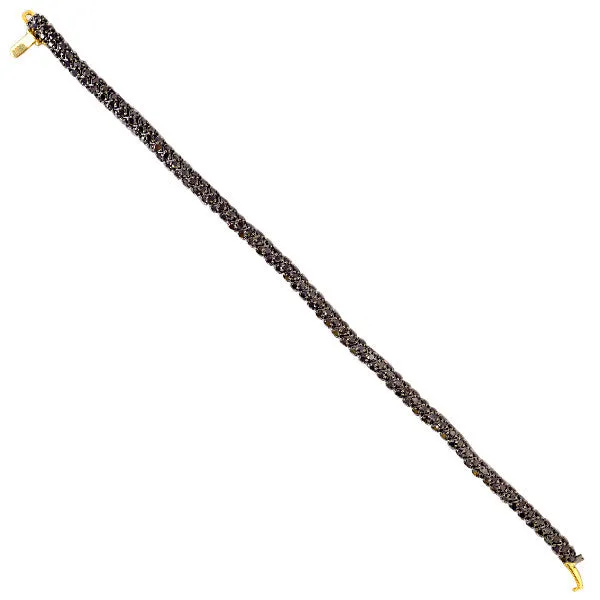 18K Yellow Gold Silver Pave Black Diamond Fixed And Flexible Tennis Bracelet
