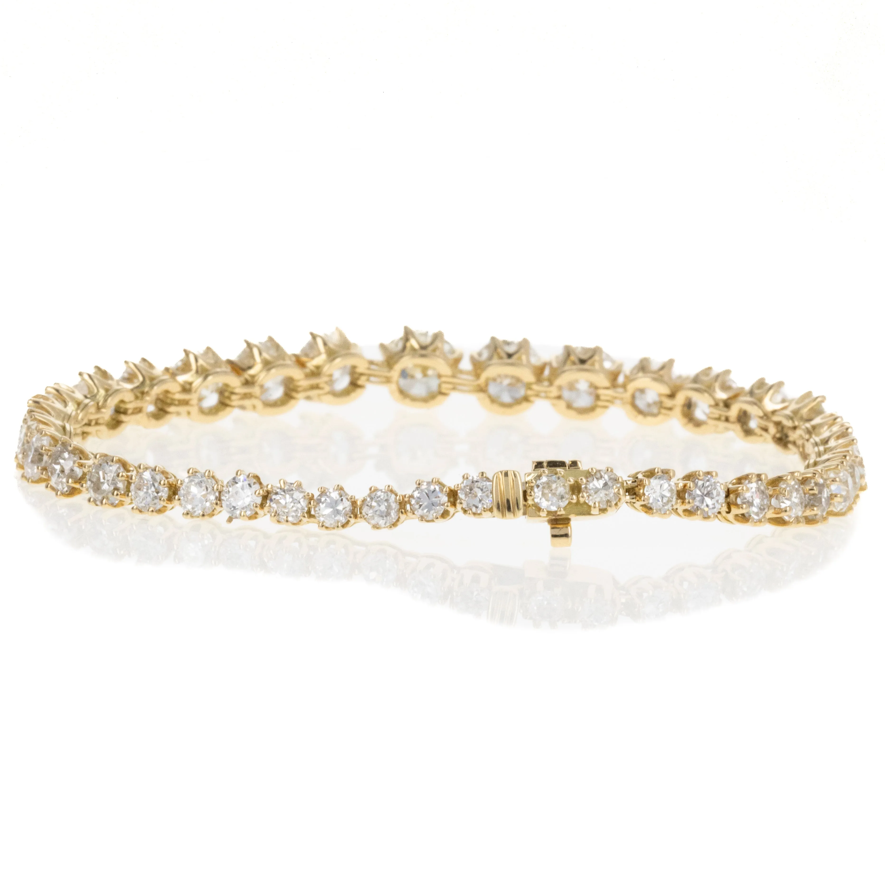 18K Yellow Gold Victorian Style 14 Carat Old European Diamond Tennis Bracelet