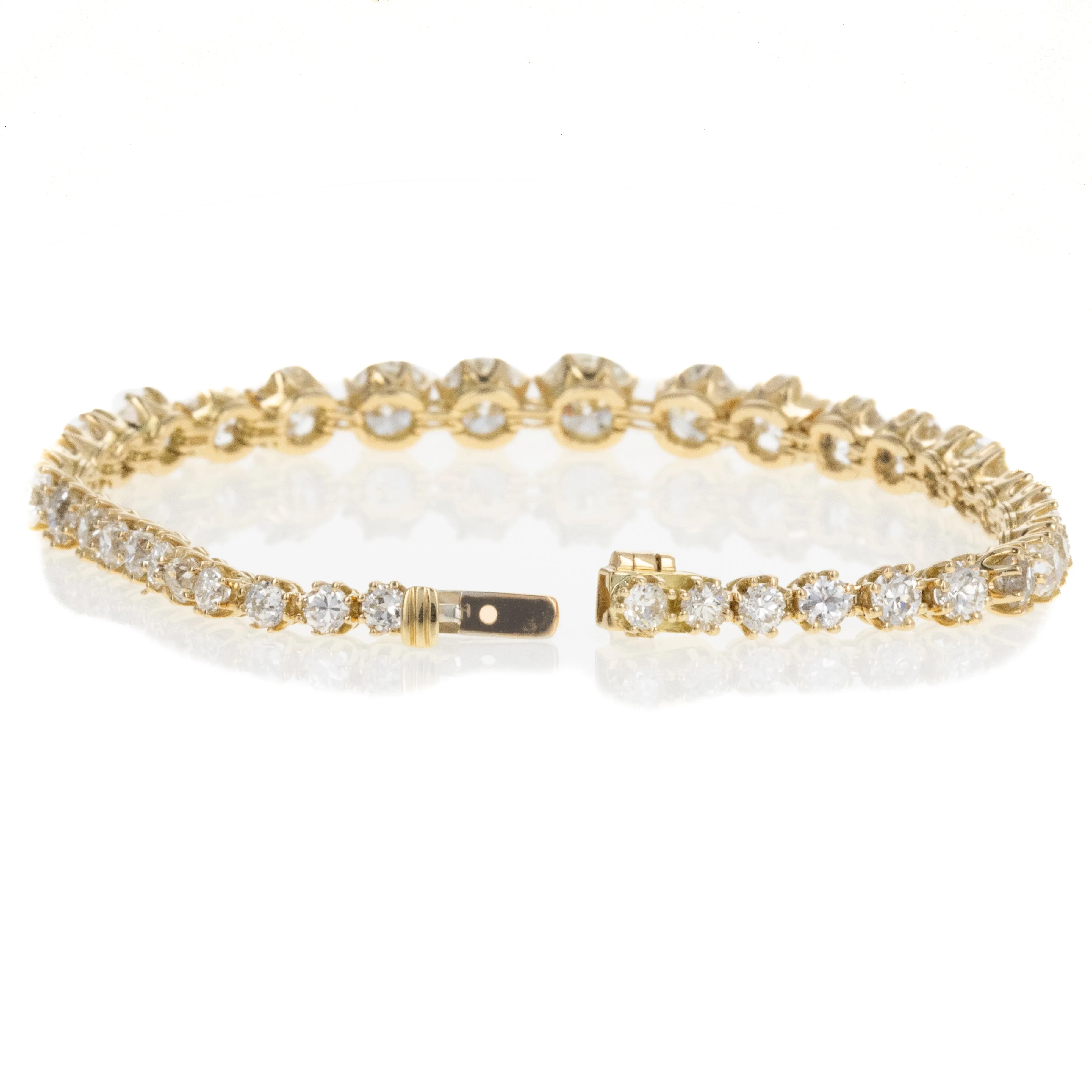 18K Yellow Gold Victorian Style 14 Carat Old European Diamond Tennis Bracelet