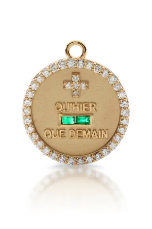 18KY Emerald and Diamond Qu'Hier Que Demain Love Token