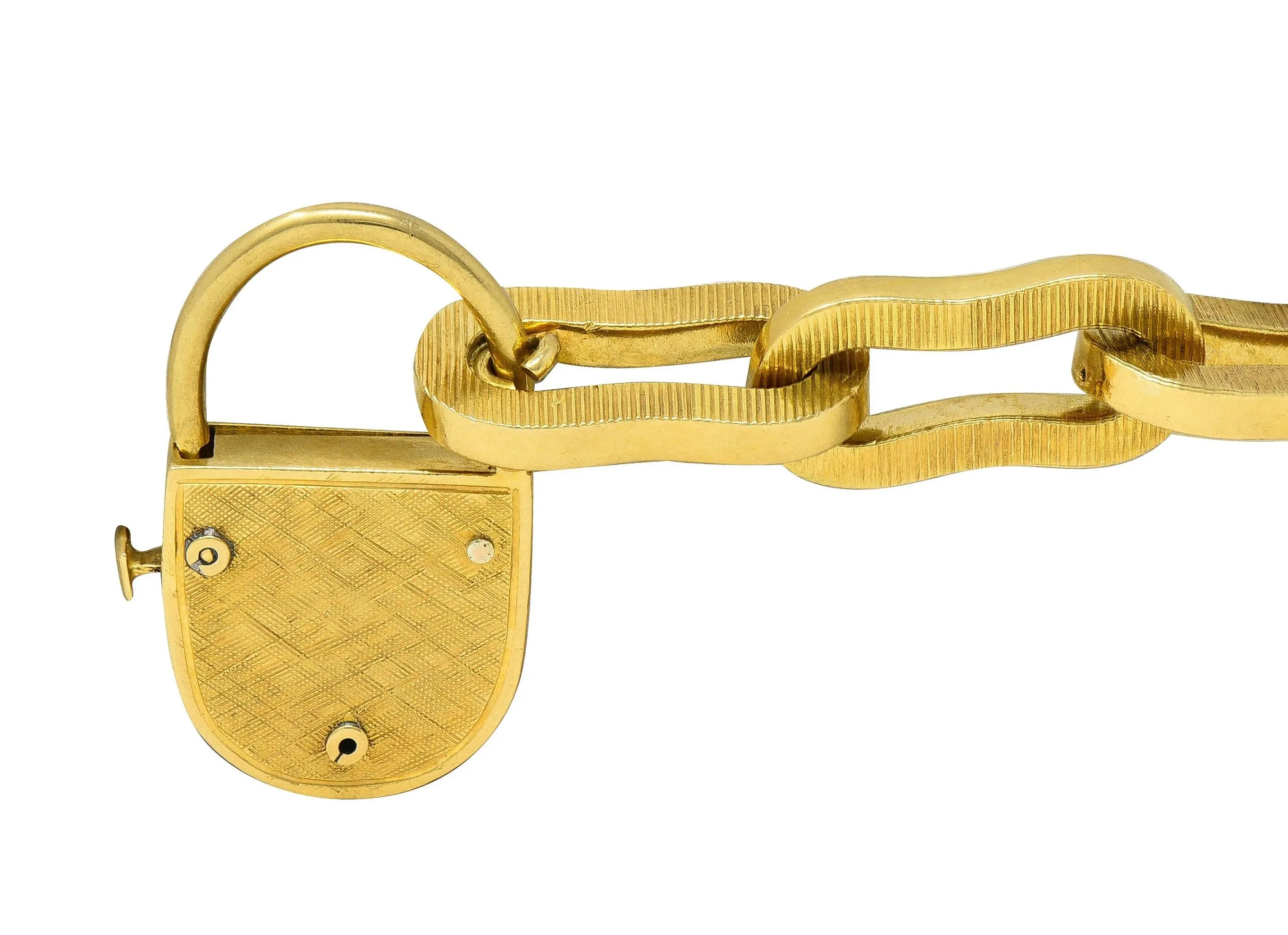 1960's Victorian Revival 18 Karat Yellow Gold Vintage Padlock Fancy Link Bracelet