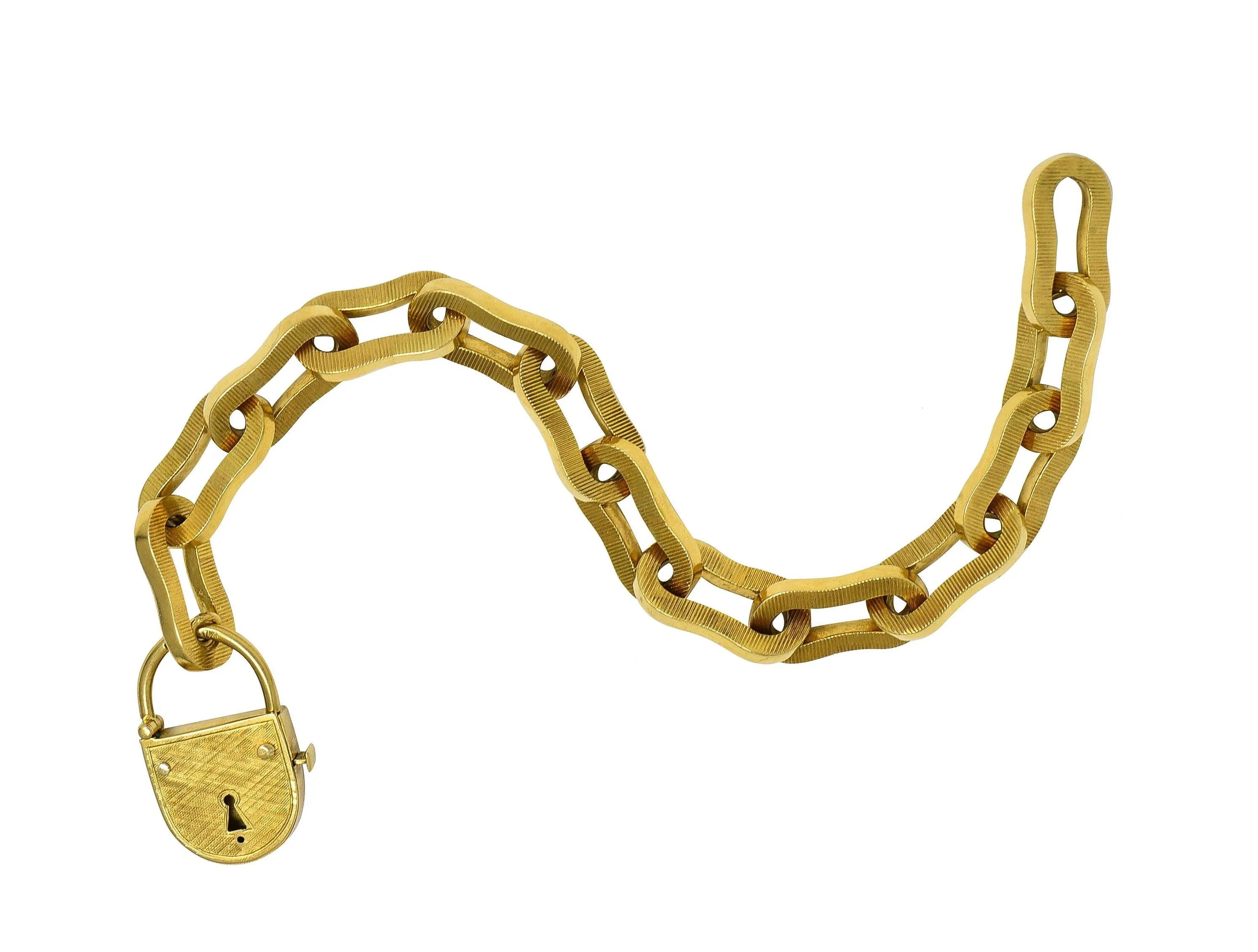1960's Victorian Revival 18 Karat Yellow Gold Vintage Padlock Fancy Link Bracelet