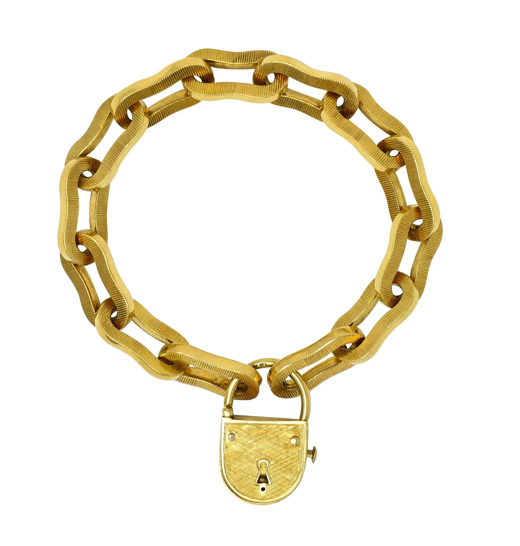 1960's Victorian Revival 18 Karat Yellow Gold Vintage Padlock Fancy Link Bracelet