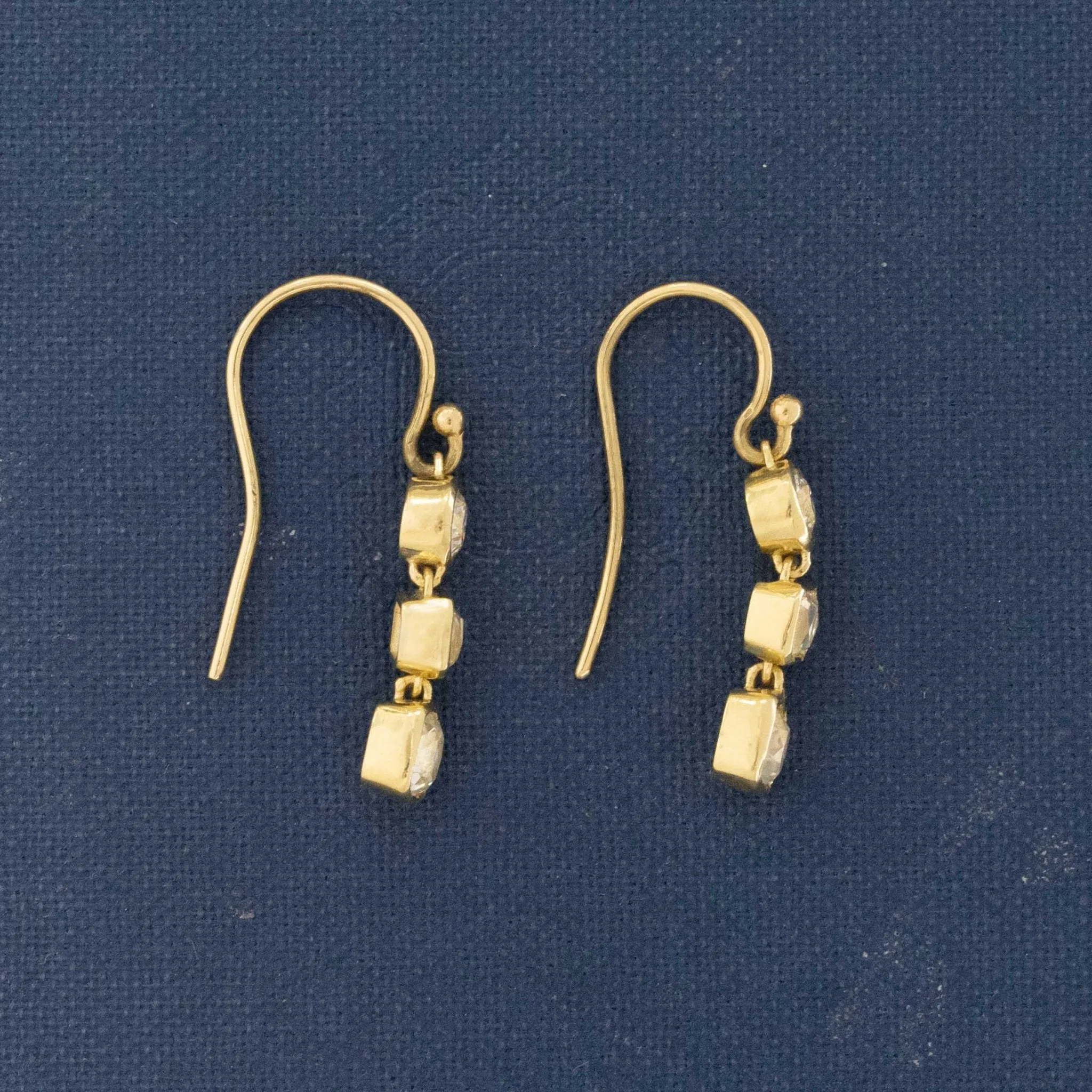 1.96ctw Old European Cut Diamond Bezel Drop Earrings