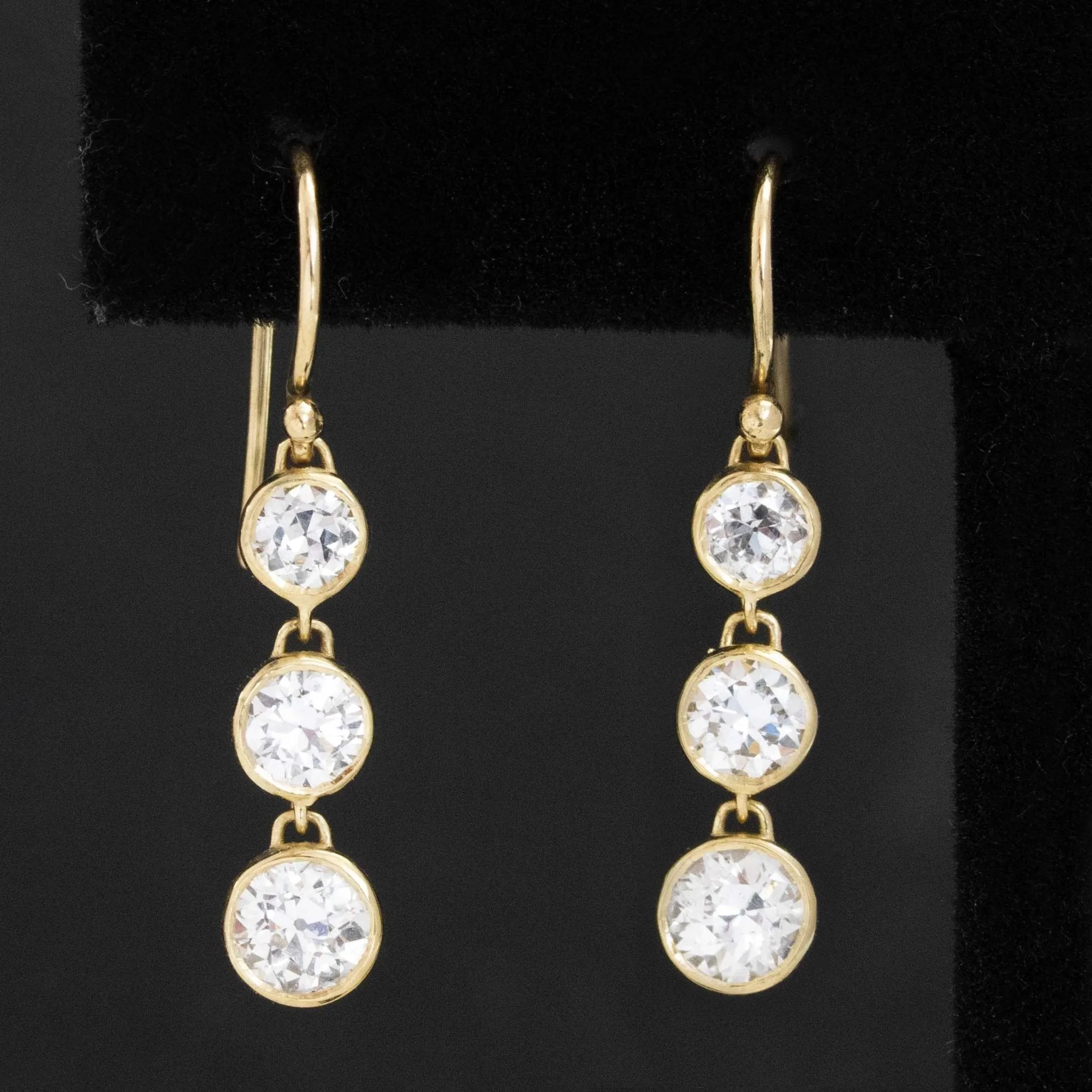 1.96ctw Old European Cut Diamond Bezel Drop Earrings