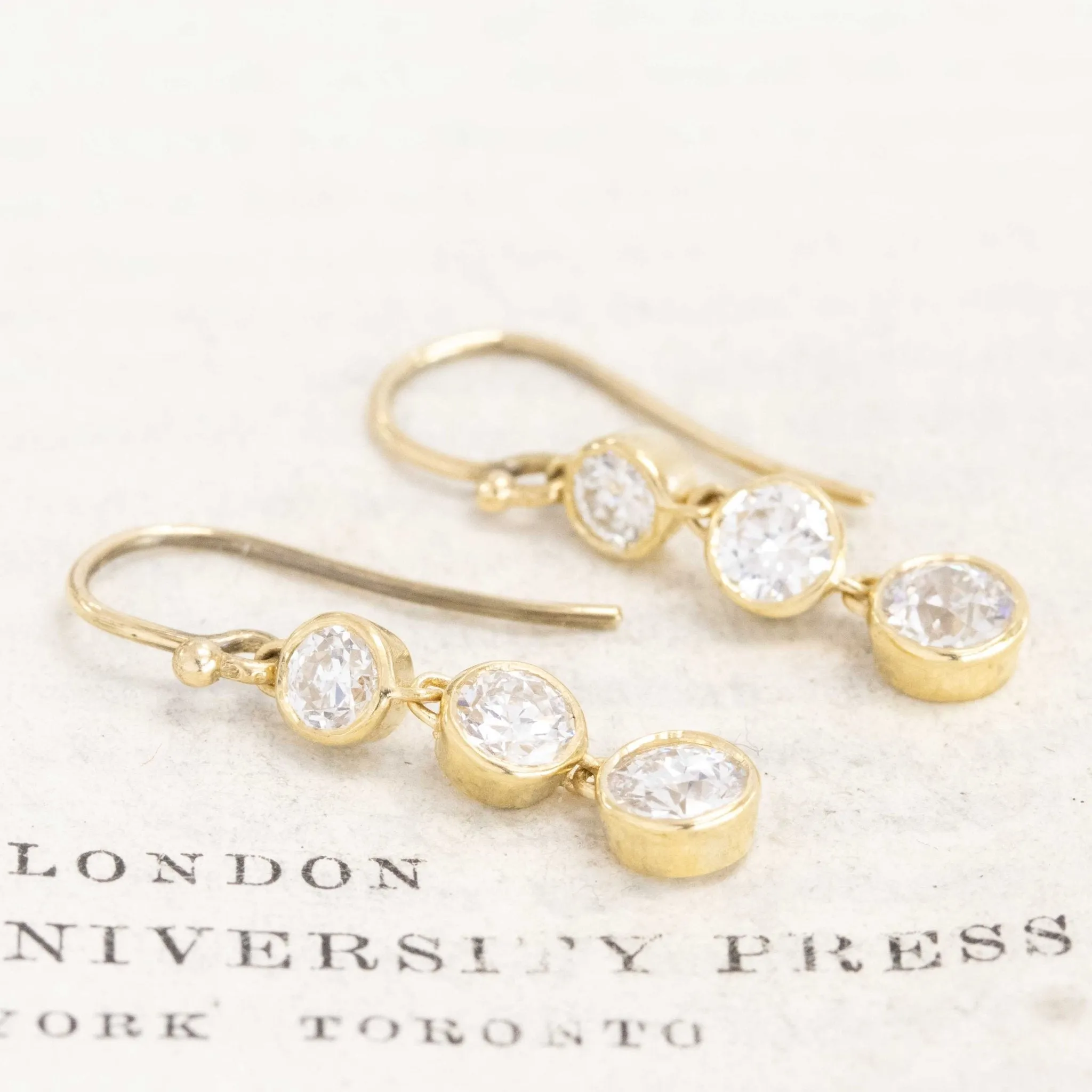 1.96ctw Old European Cut Diamond Bezel Drop Earrings