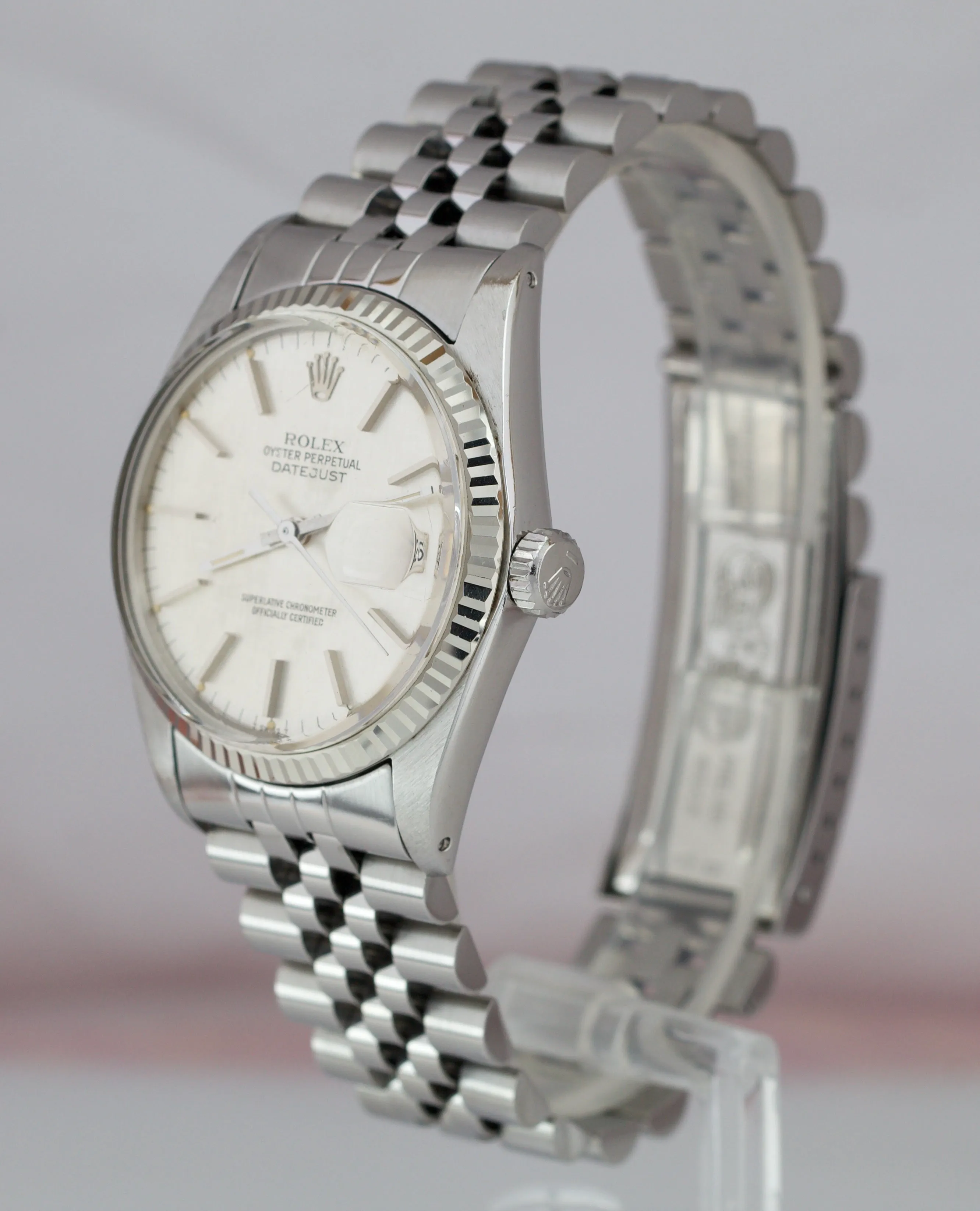 1981 UNPOLISHED Rolex DateJust 36mm 16014 LINEN Silver Jubilee Watch BOX PAPERS