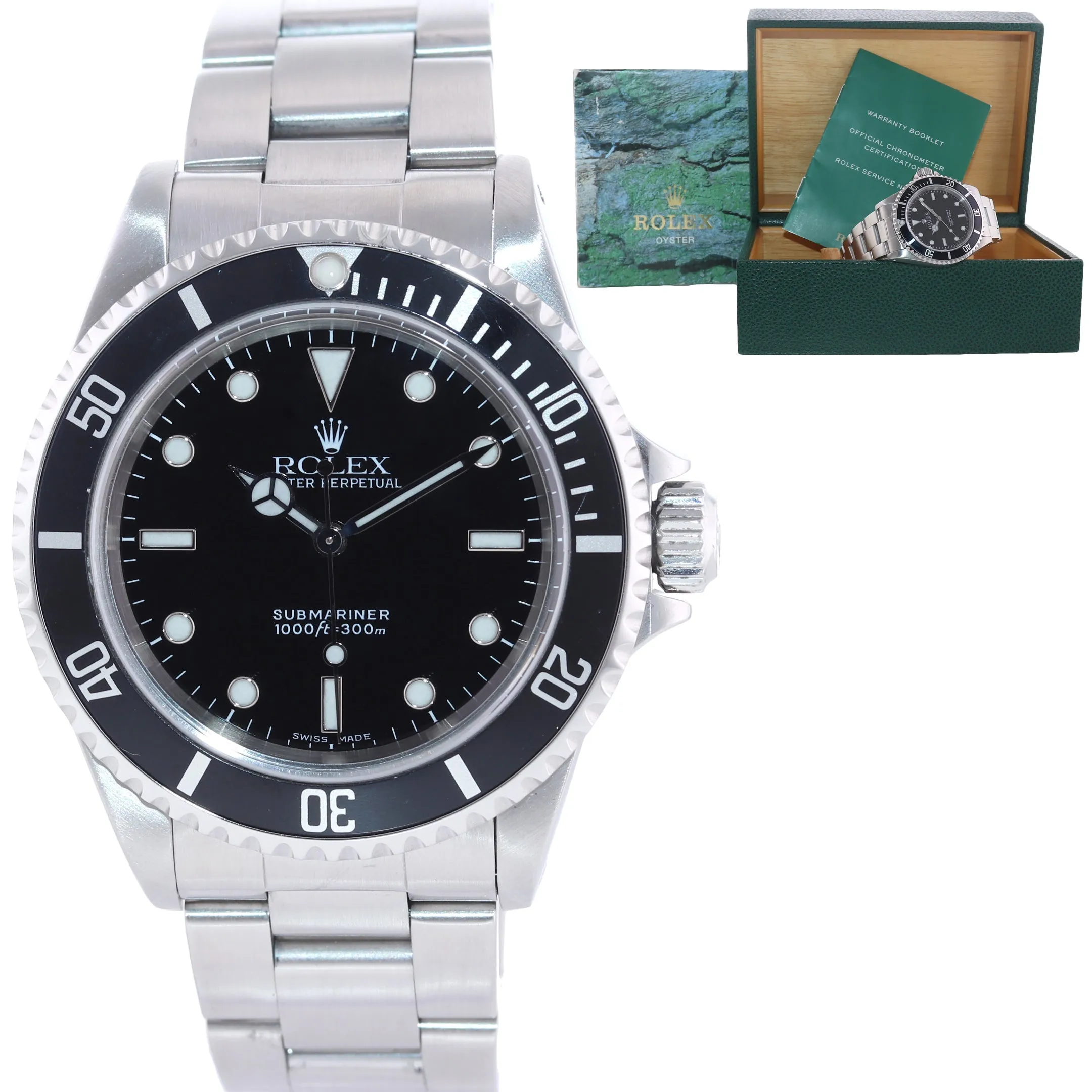 1999 Rolex Submariner No-Date 2 line dial 14060 Steel Black 40mm Watch Box