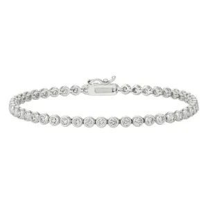 2.00 Carat Natural Diamond Bezel Bracelet G SI 14K White Gold 7 inches