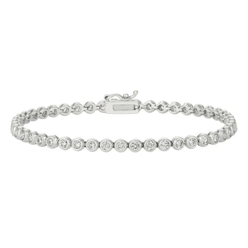 2.00 Carat Natural Diamond Bezel Bracelet G SI 14K White Gold 7 inches